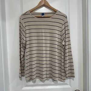 Old Navy | Women’s Size Large Long Sleeve “Luxe” Stripe Shirt Cream With Black